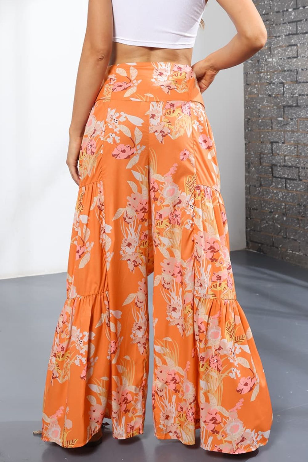 Back View, Printed High-Rise Tied Culottes In Tangerine
