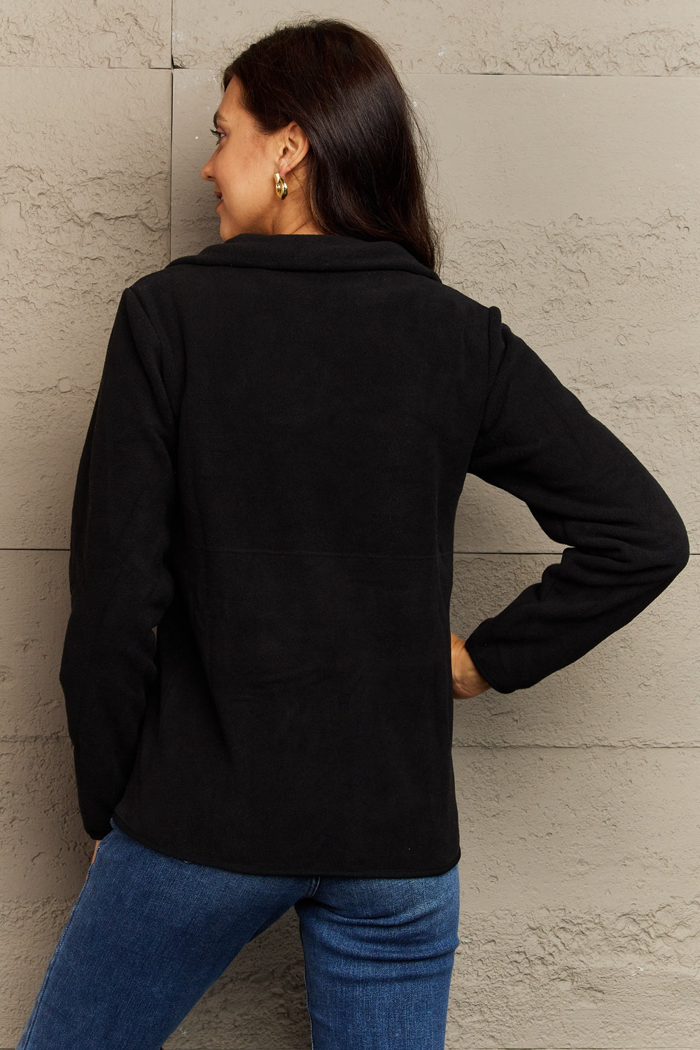 Back View, Ninexis, Collared Neck Zip-Up Jacket with Pocket