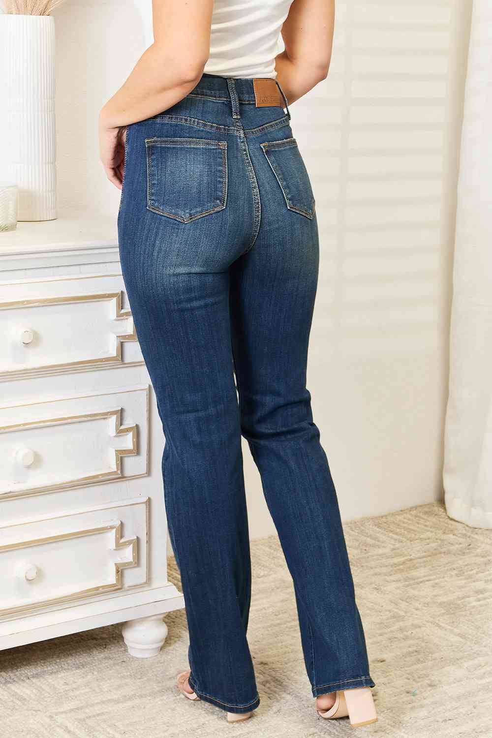 Back View, Judy Blue High Waist Vintage Pull On Slim Bootcut Jeans Style 88589