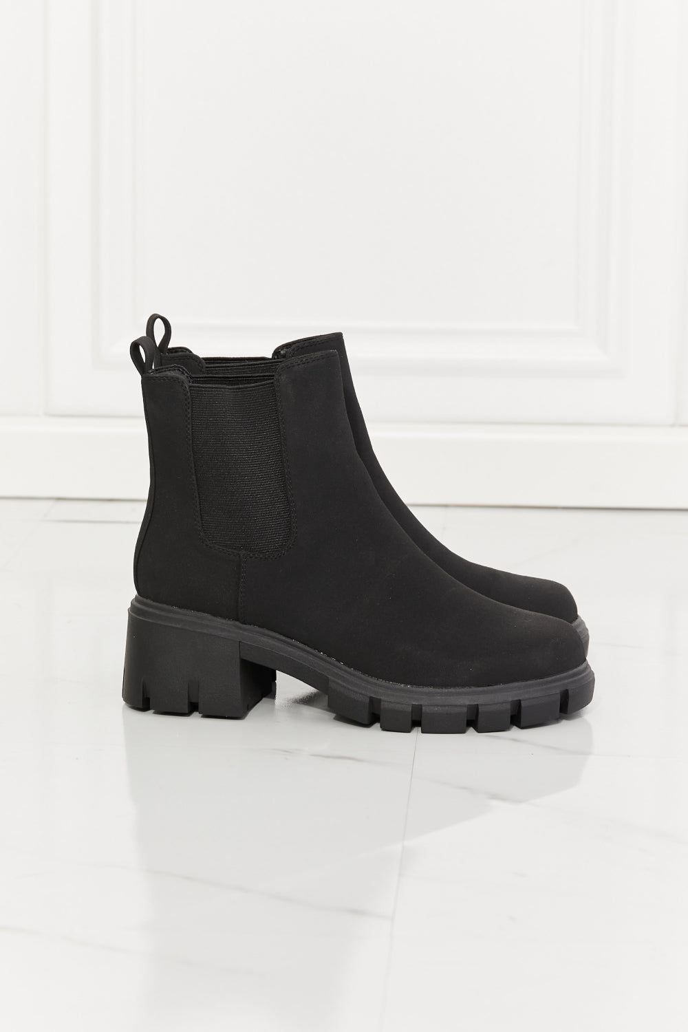 Side View, MM Shoes, Work For It Matte Lug Sole Chelsea Boots in Black