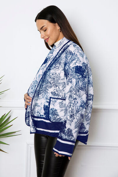 Side View, Printed Long Sleeve Winter Coat with Pockets In Ultra Marine