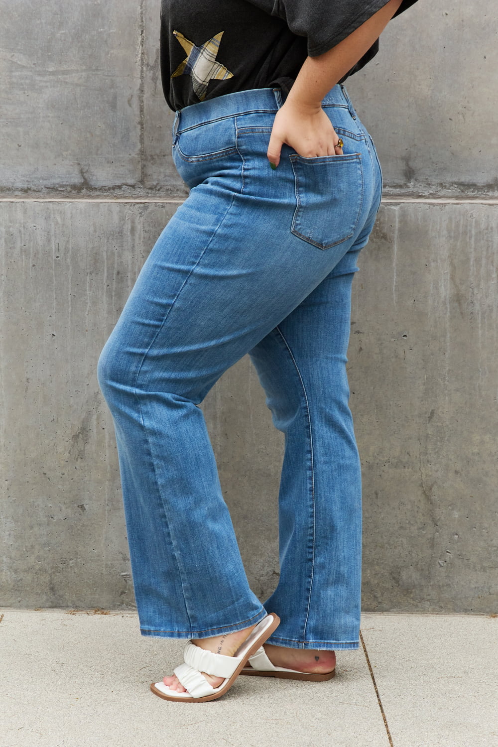 Side View, Plus Size, Judy Blue, High Waist Slim Bootcut Easy Pull On Jeans Style 88520