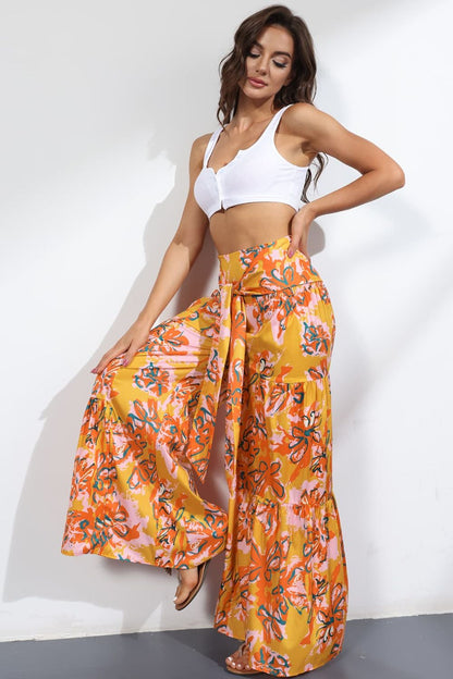 Side View, Printed High-Rise Tied Culottes In Mustard