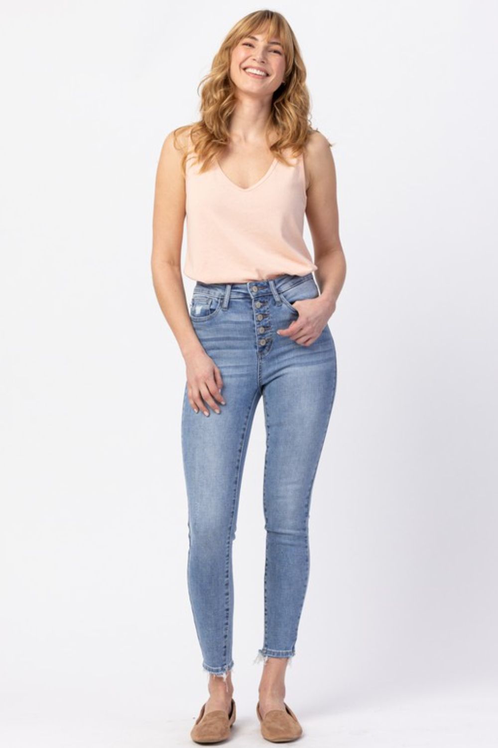 Judy Blue, Women's Hi-Rise Button Fly Skinny Jeans Style 88279