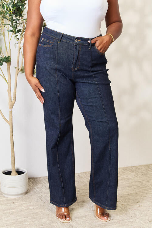 Plus Size, Judy Blue, High-Rise Front Seam & Dart Detail Wide-Leg Jeans 88664