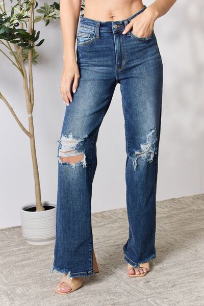 Judy Blue Women's High-Rise 90's Straight Leg Ripped Jeans Style 82592