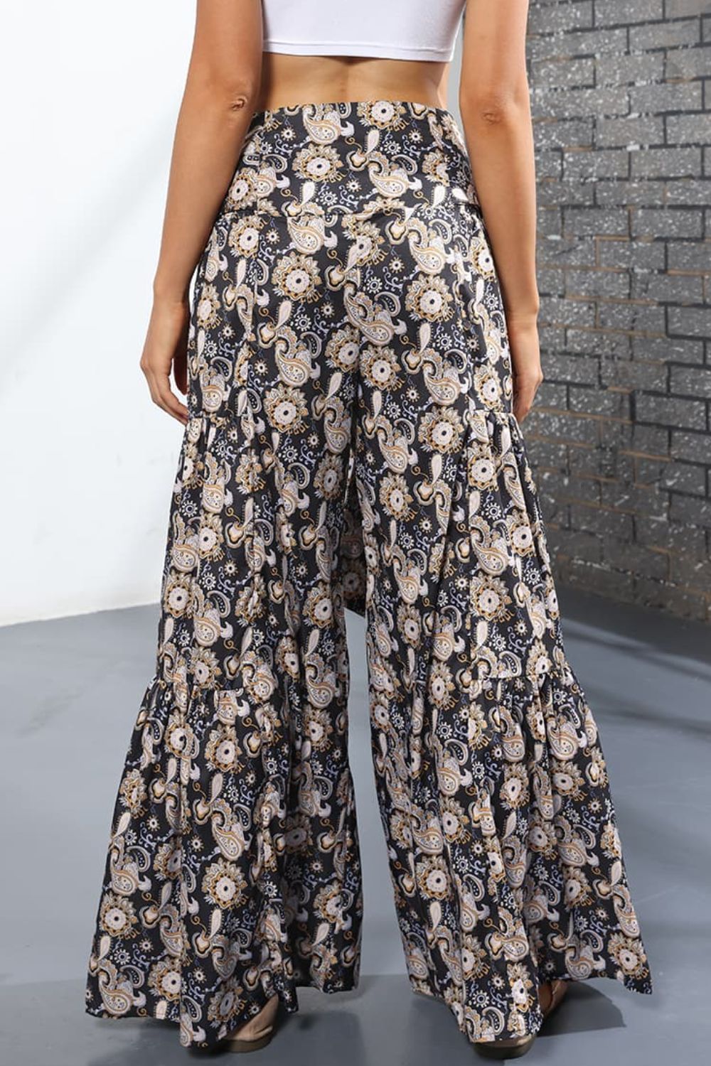 Back View, Printed High-Rise Tied Culottes In Dark Gray