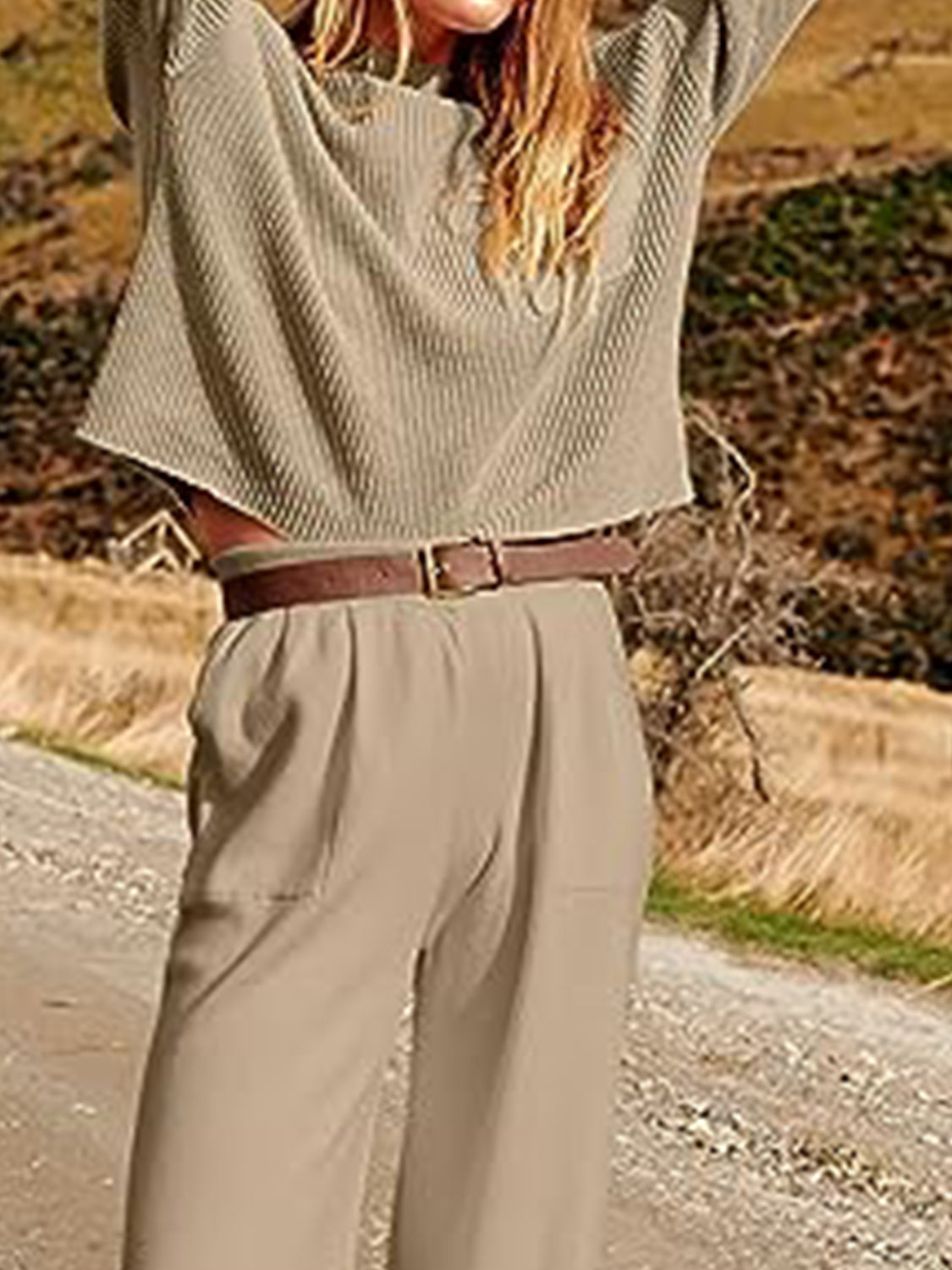 Close-Up, Knit Top and Joggers Set In Khaki