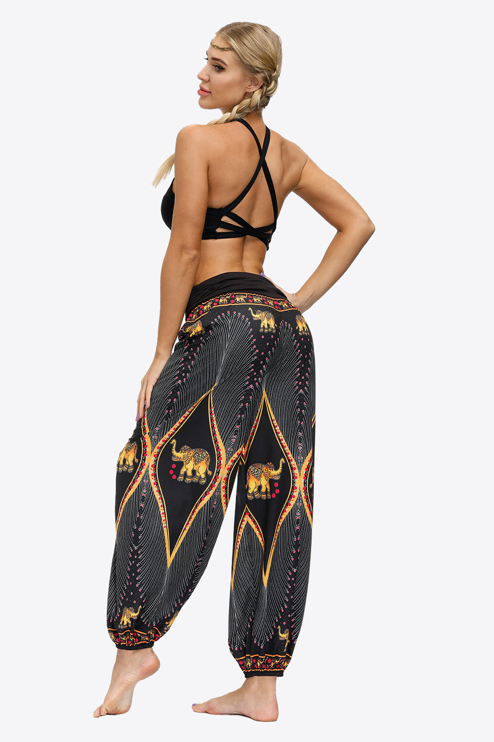 Back View, Fashion Prints Ruched Athletics Pants In Mustard