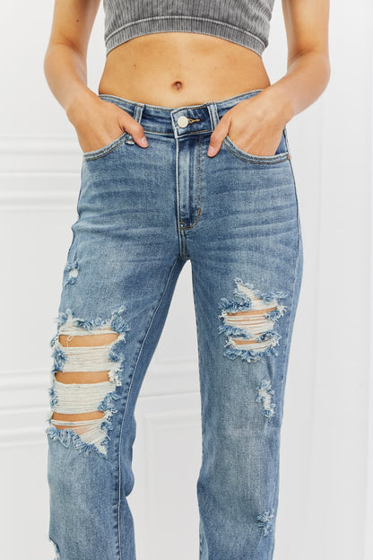 Close-Up, Judy Blue, Mid-Rise Heavy Destroy Straight Jeans