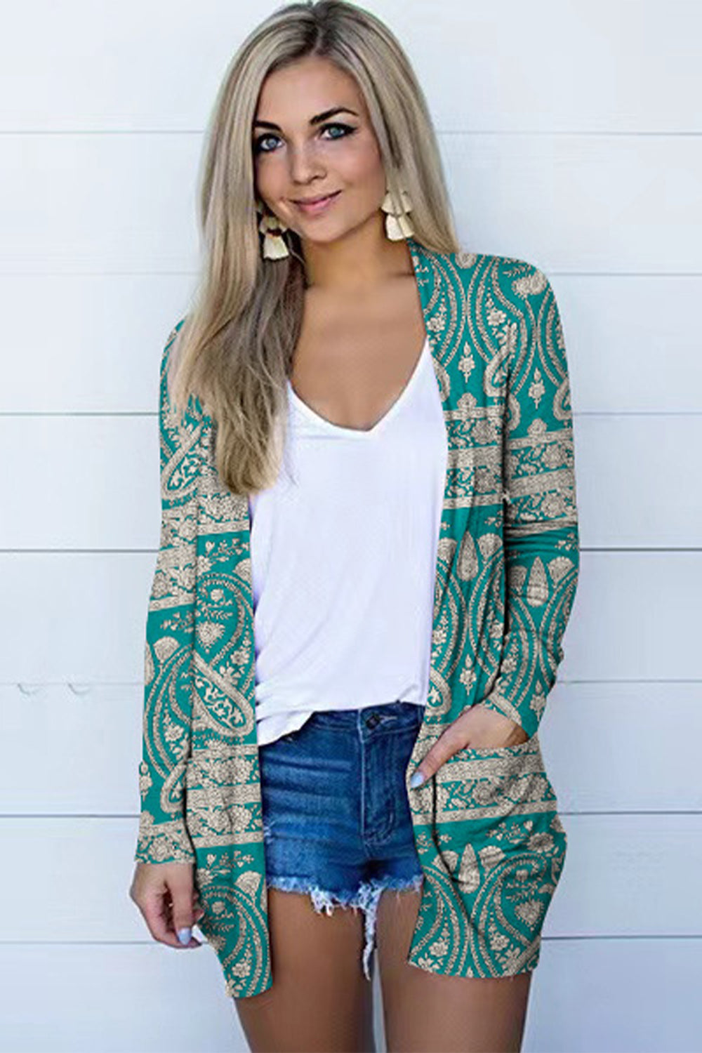 Long Sleeve Cardigan In Teal