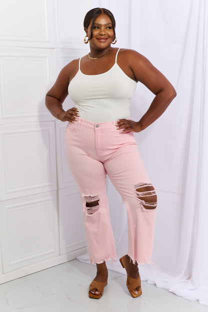 Plus Size, RISEN, Ankle Flare Distressed Jeans