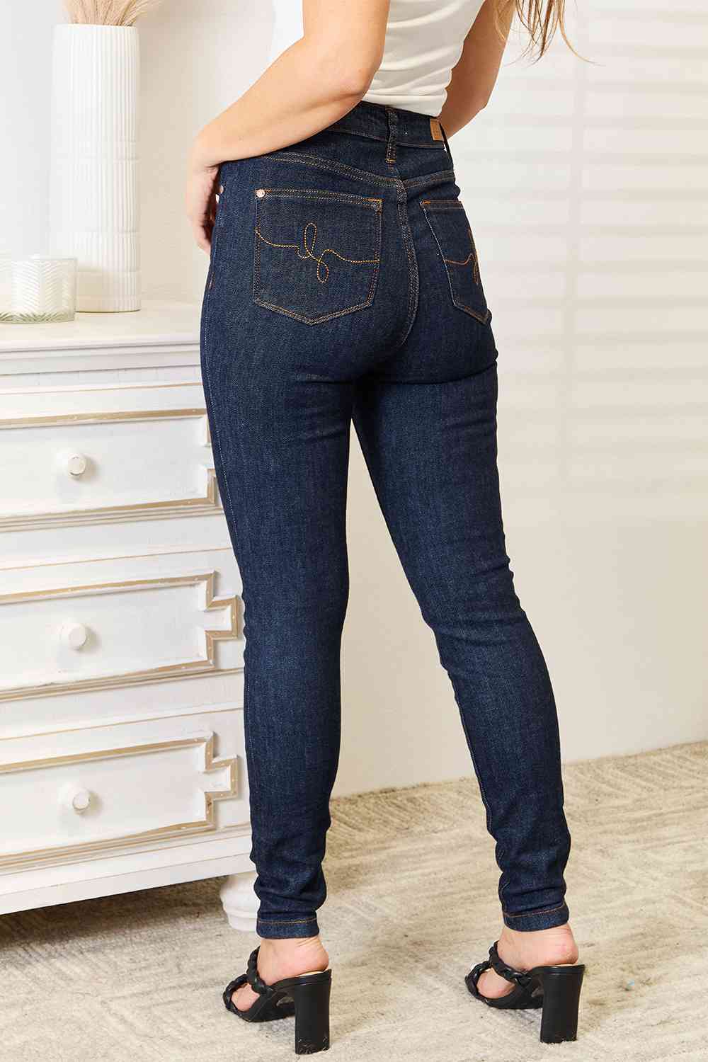 Back View, Judy Blue, High Waist Classic Back Pocket Embroidery Skinny Jeans Style 88683