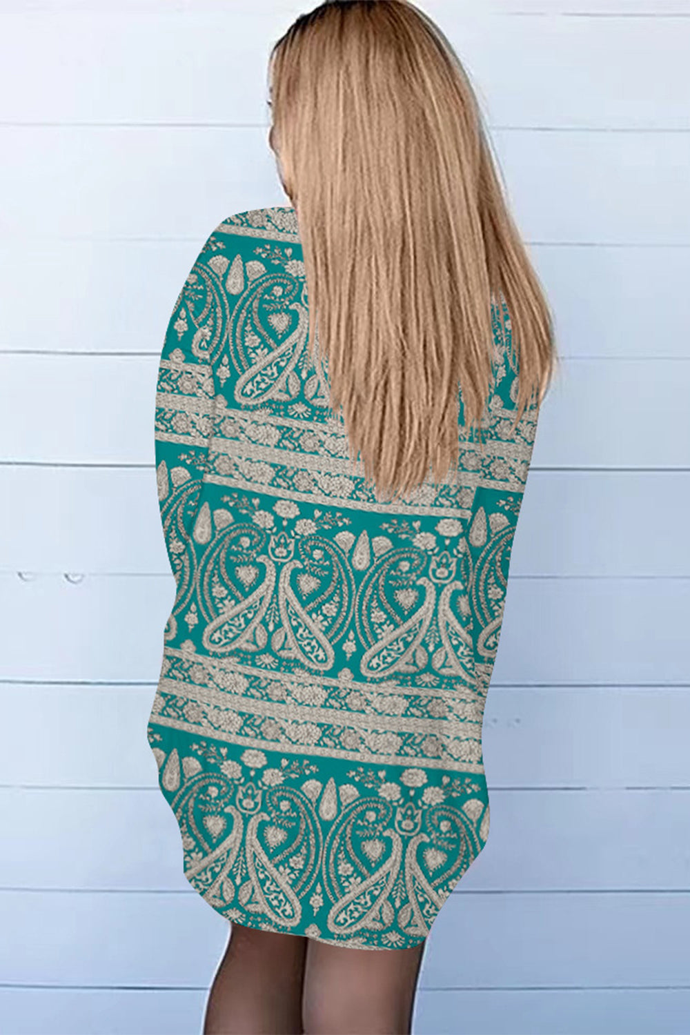 Back View, Long Sleeve Cardigan In Teal
