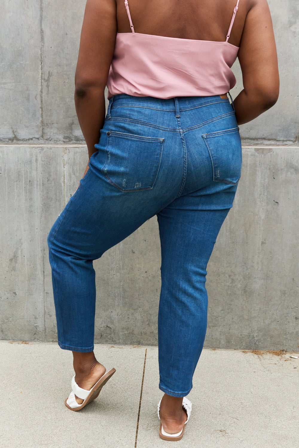 Back View, Plus Size, Judy Blue, High Waist Zigzag and Button Fly Destroyed Boyfriend Jeans Style 88526