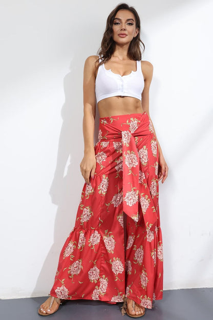 Printed High-Rise Tied Culottes In Scarlett