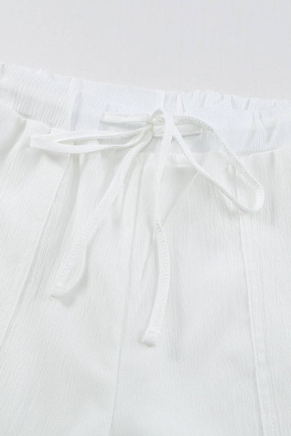 Closeup, White, Drawstring Waist Crinkled Wide Leg Pants