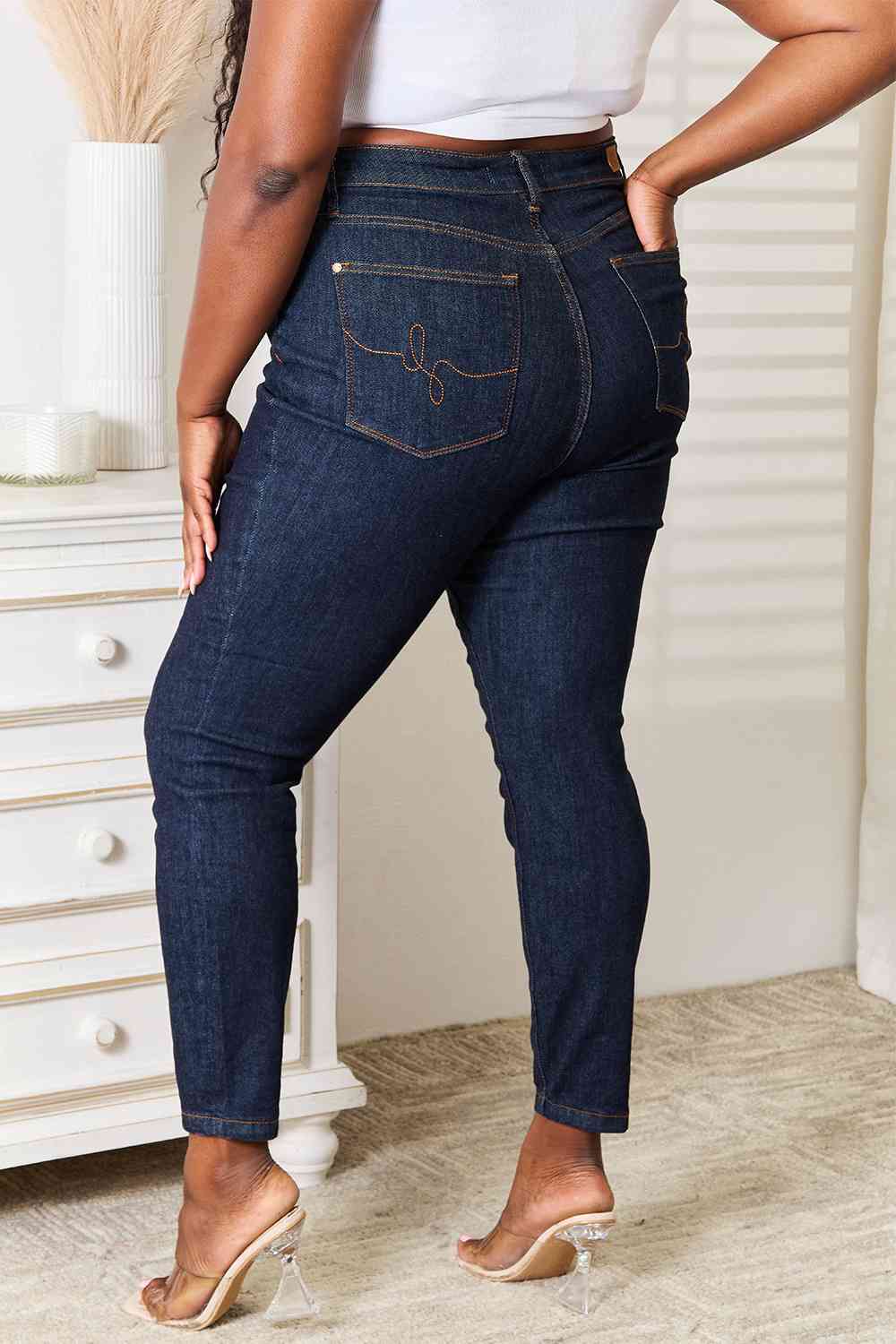 Back View, Plus Size, Judy Blue, High Waist Classic Back Pocket Embroidery Skinny Jeans Style 88683