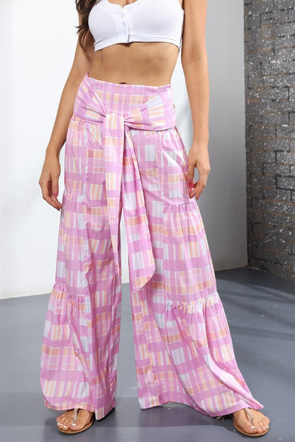 Printed High-Rise Tied Culottes In Carnation Pink