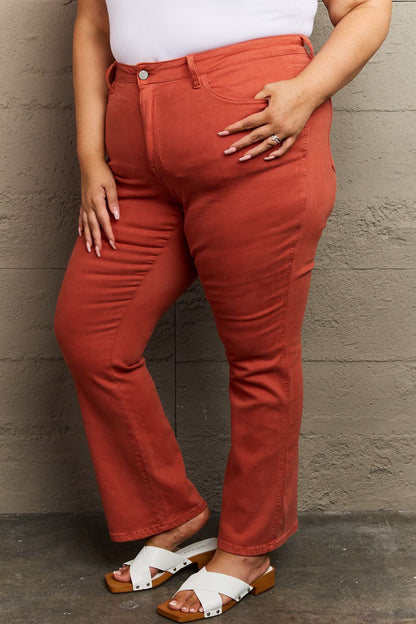 Side View, Plus Size, Judy Blue Mid Rise Slim Bootcut Terracotta Denim Jeans Style 88761