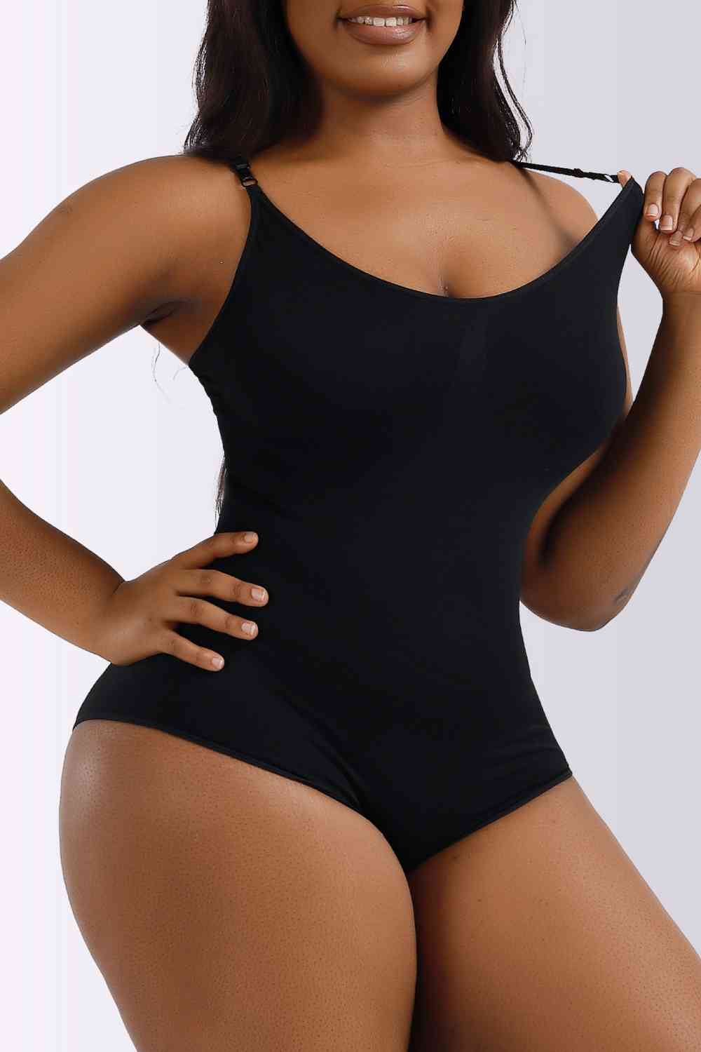 Side View, Spaghetti Strap Shaping Bodysuit In  Black