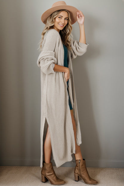 Side View, Open Front Side Slit Cardigan