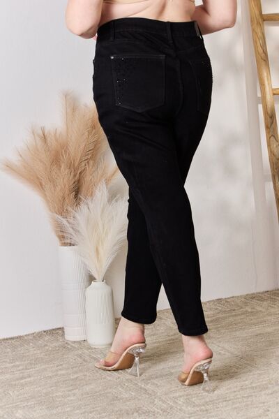 Back View, Plus Size, Judy Blue, Rhinestone Embellishment Slim Jeans Style 88809