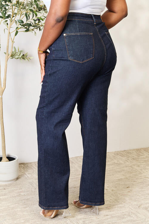 Side VIew, Plus Size, Judy Blue, High-Rise Front Seam & Dart Detail Wide-Leg Jeans 88664