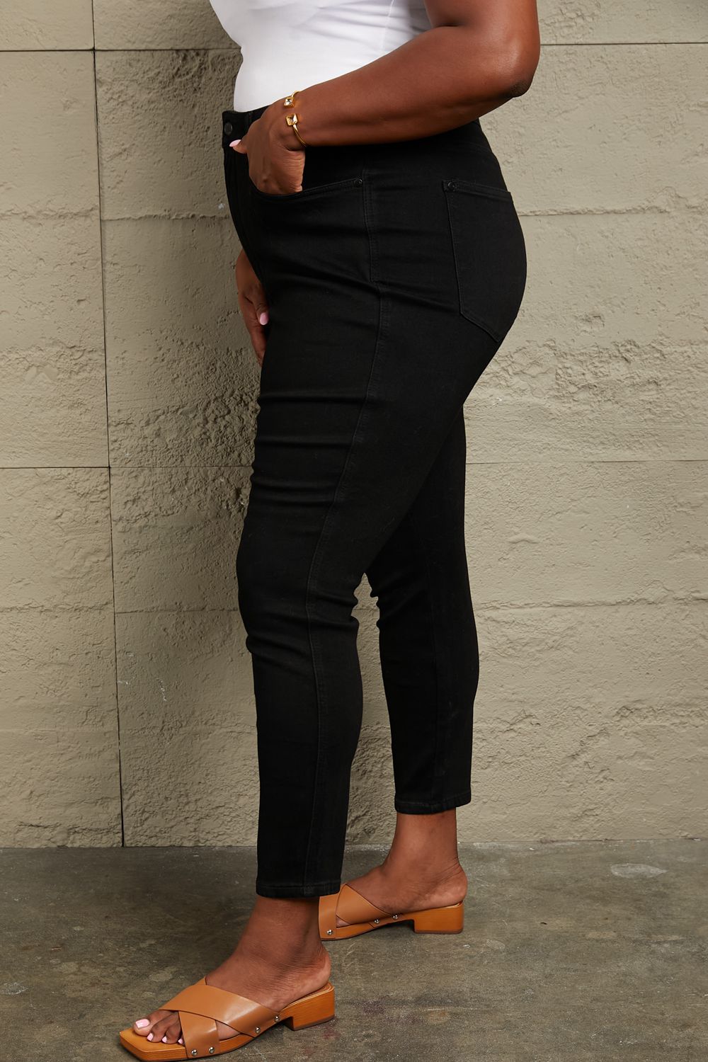 Side View, Plus Size, Judy Blue, High Waist Tummy Control Classic Black Skinny Jeans, JB-88757