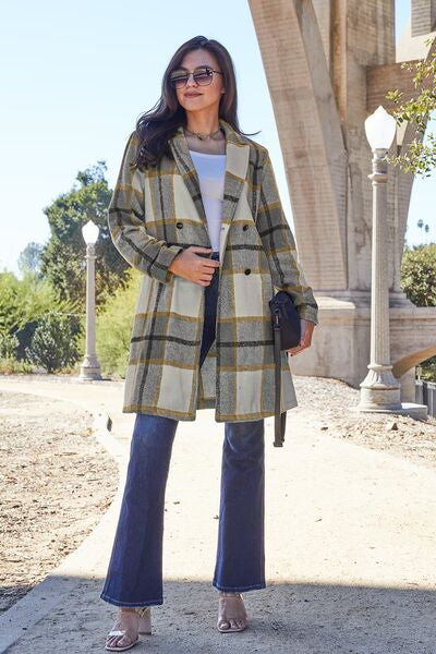 Double Take, Plaid Button Up Lapel Collar Coat In London Plaid