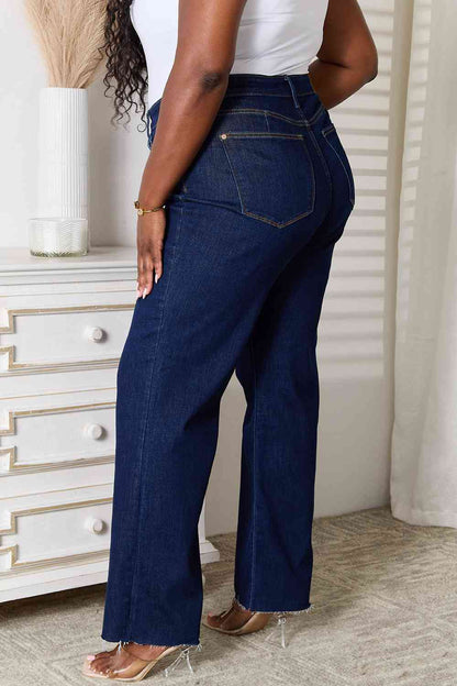 Back View, Plus Size, Judy Blue, High Waist Vintage & Back Darts Detail Straight Leg Jeans Style 82512