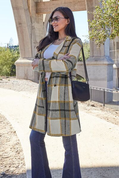 Side View, Double Take, Plaid Button Up Lapel Collar Coat In London Plaid
