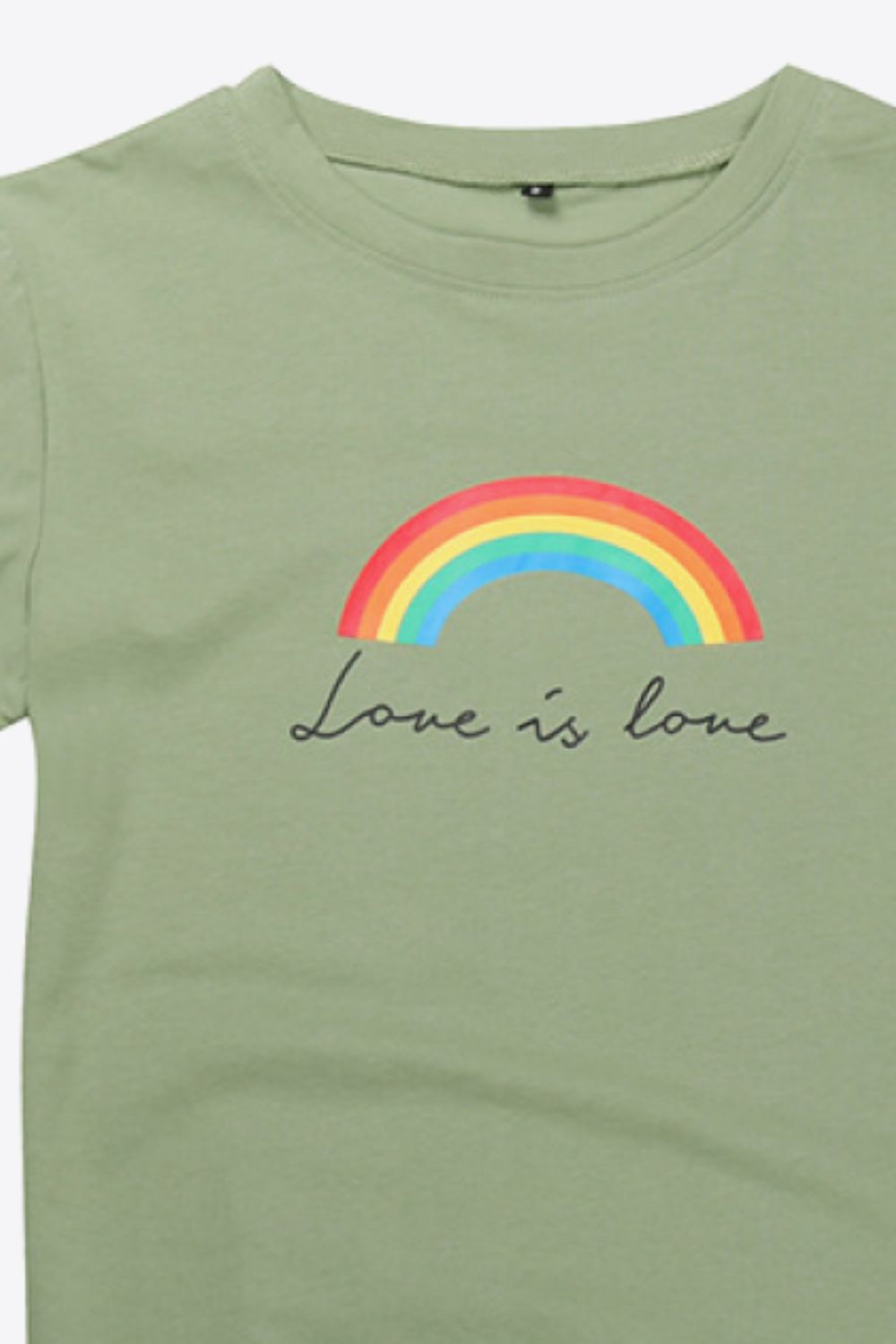 Close-Up, LOVE IS LOVE Rainbow Graphic Tee Shirt In Mist Green