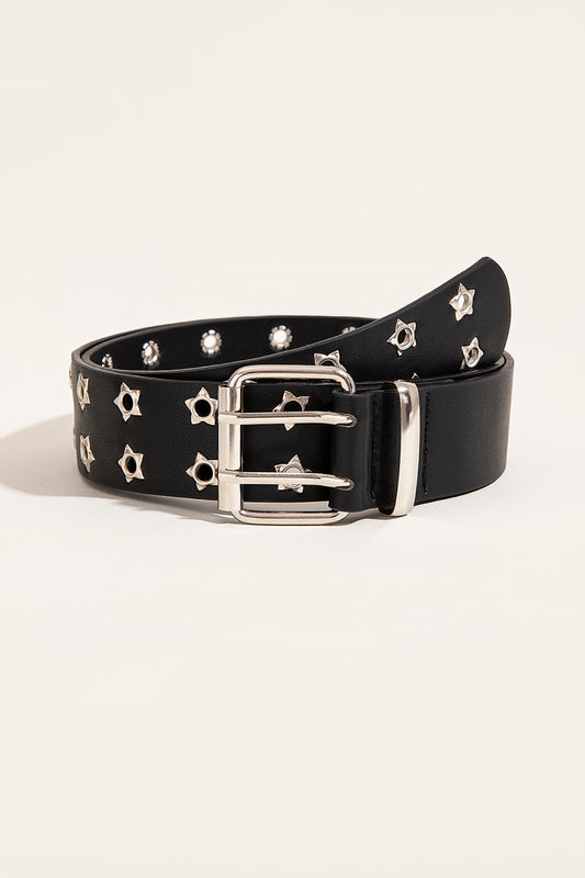 Double Row Star Grommet PU Leather Belt