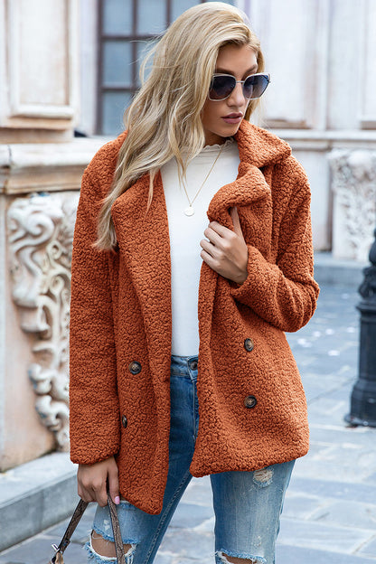 Lapel Collar Sherpa Coat In Ochre