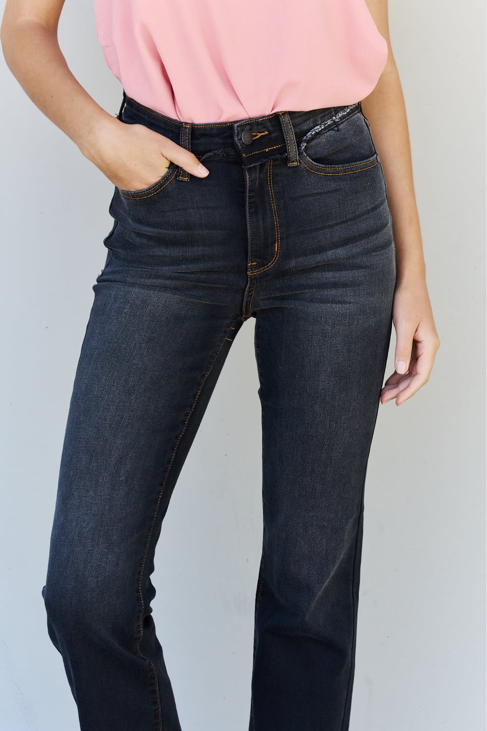 Close-Up, Judy Blue, High-Waist Release Hem Slim Bootcut Jeans Style 82535
