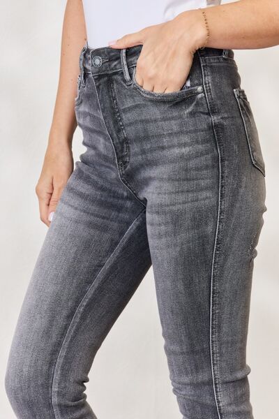 Cloe-Up, Judy Blue, High Waist Tummy Control Grey Wash Release Hem Skinny Jeans Style 88792