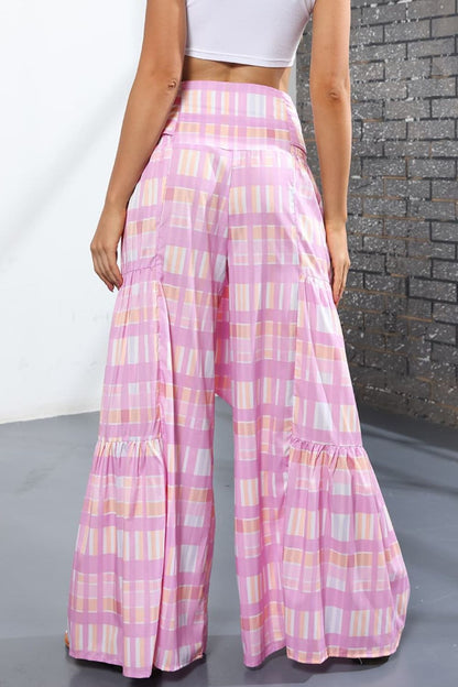 Back View, Printed High-Rise Tied Culottes In Carnation Pink