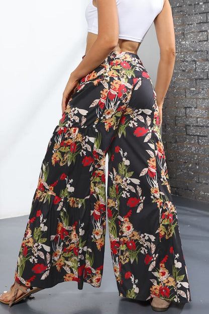Back View, Printed High-Rise Tied Culottes In Black/Floral