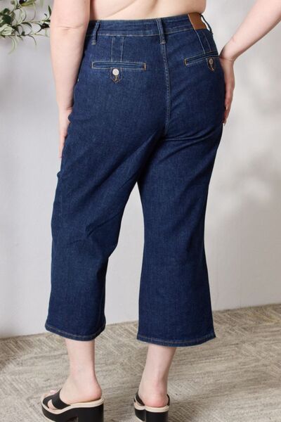 Back View, Plus Size, Judy Blue, High Waist Tummy Control Tailored Crop Wide Leg