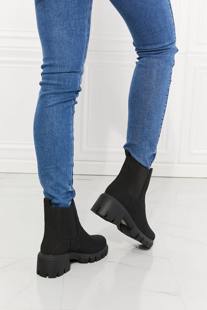 Back View, MM Shoes, Work For It Matte Lug Sole Chelsea Boots in Black