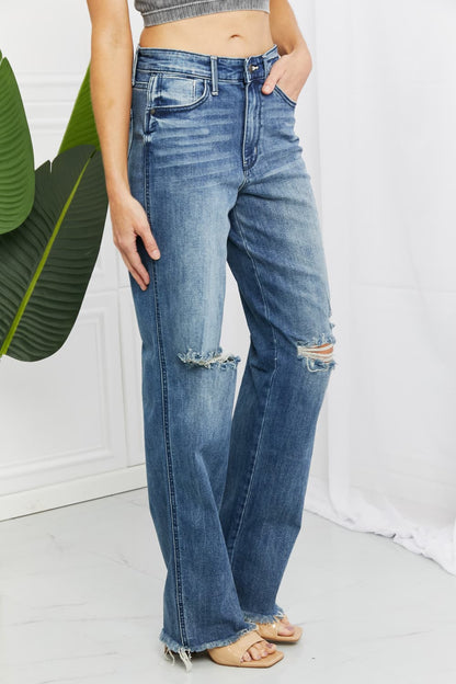 Side View, Judy Blue, Hi-Waisted Straight Leg w/Destroy Knee Jeans Style 82498
