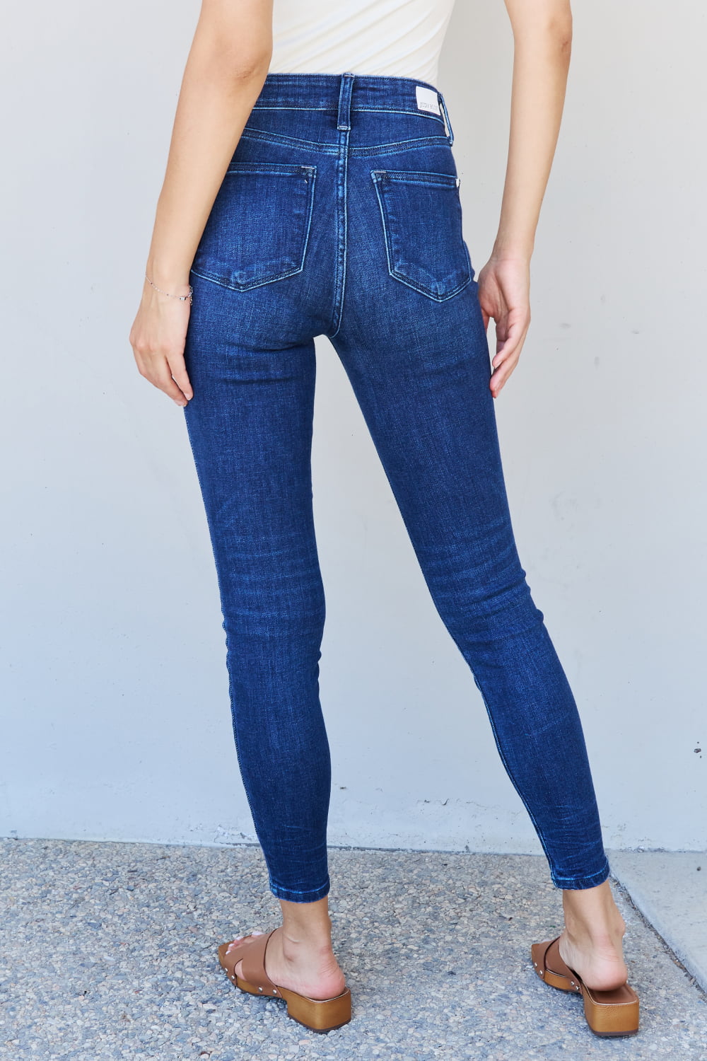 Back View, Judy Blue Mid Rise Classic Crinkle Ankle Detail Skinny Jeans 82505
