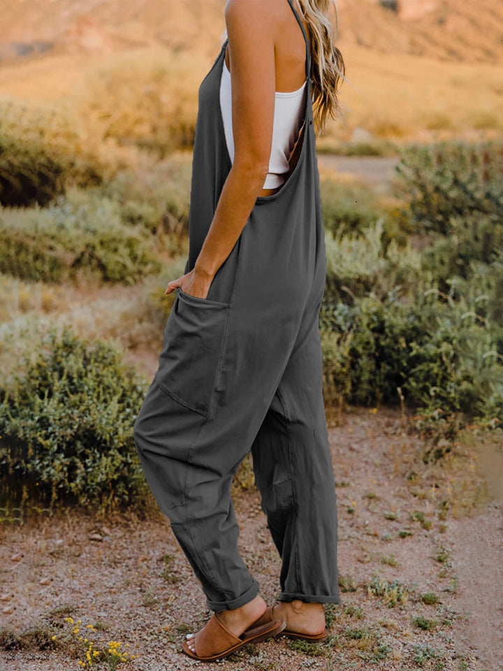 Side View, Double Take, Sleeveless V-Neck Pocketed Jumpsuit In Charcoal