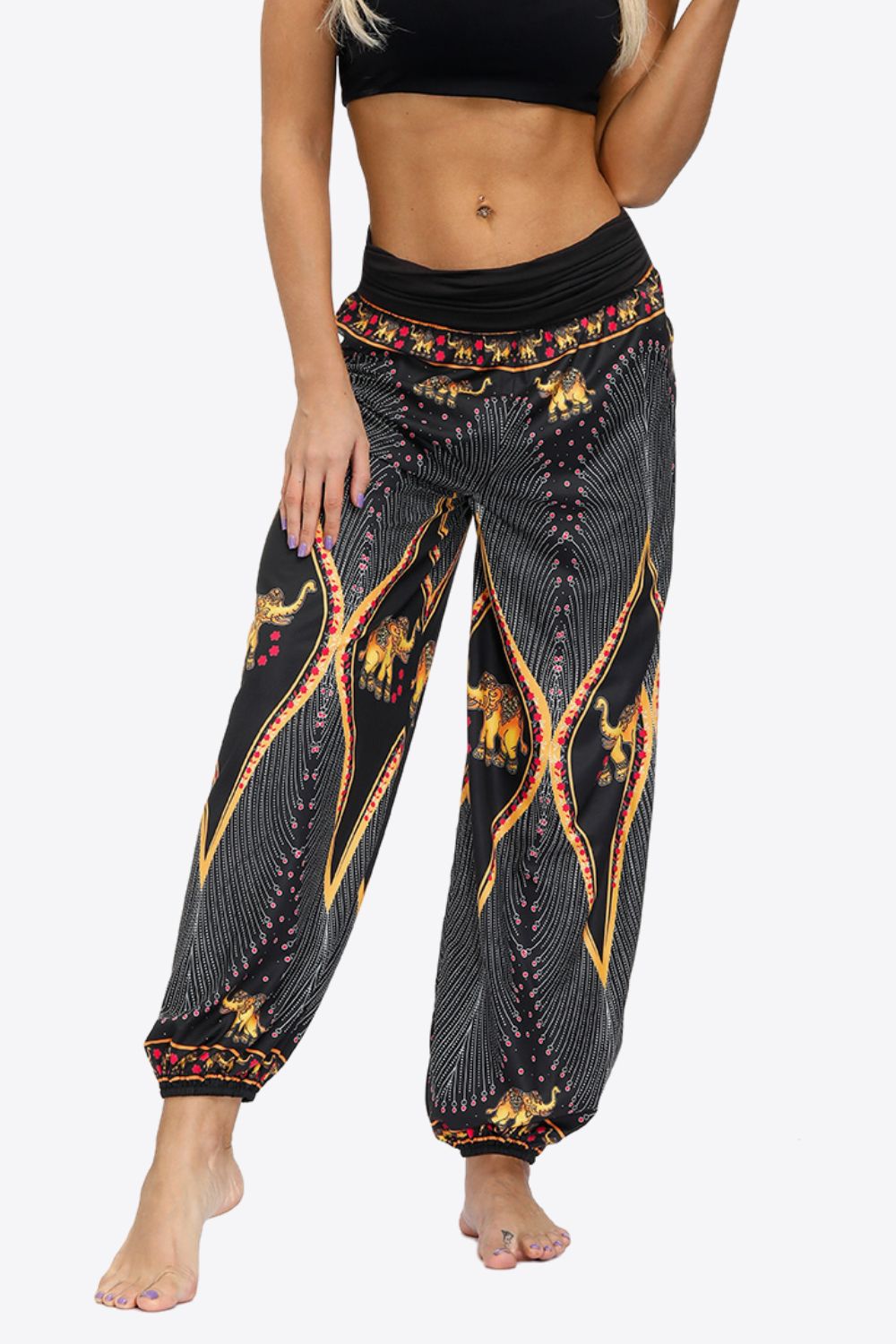 Fashion Prints Ruched Athletics Pants In Mustard