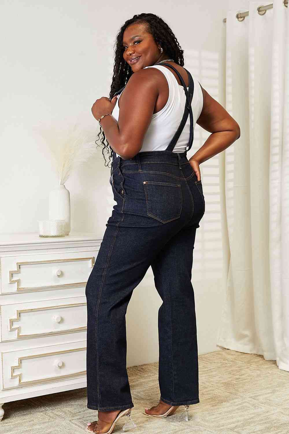 Back View, Plus Size, Judy Blue, High Waist Classic Overall Wide Leg Jeans Style 88630