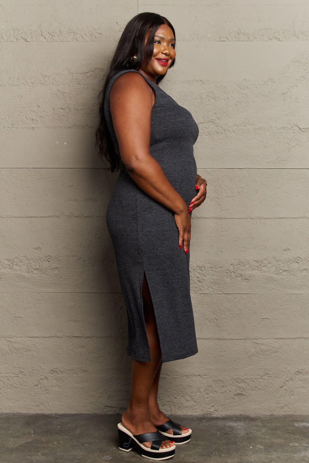 Side View, Sew In Love, Fitted Sleeveless Midi Dress in Black