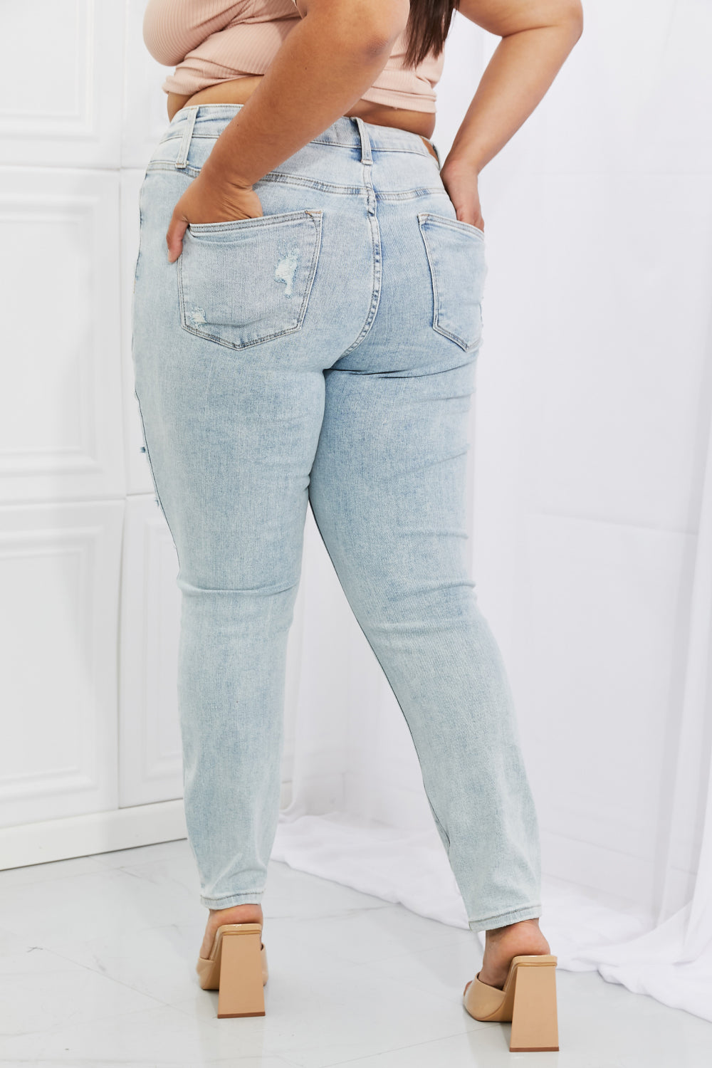Back View, Plus Size, Judy Blue, High Rise Destroyed Tummy Control Skinny Jeans Style 88431