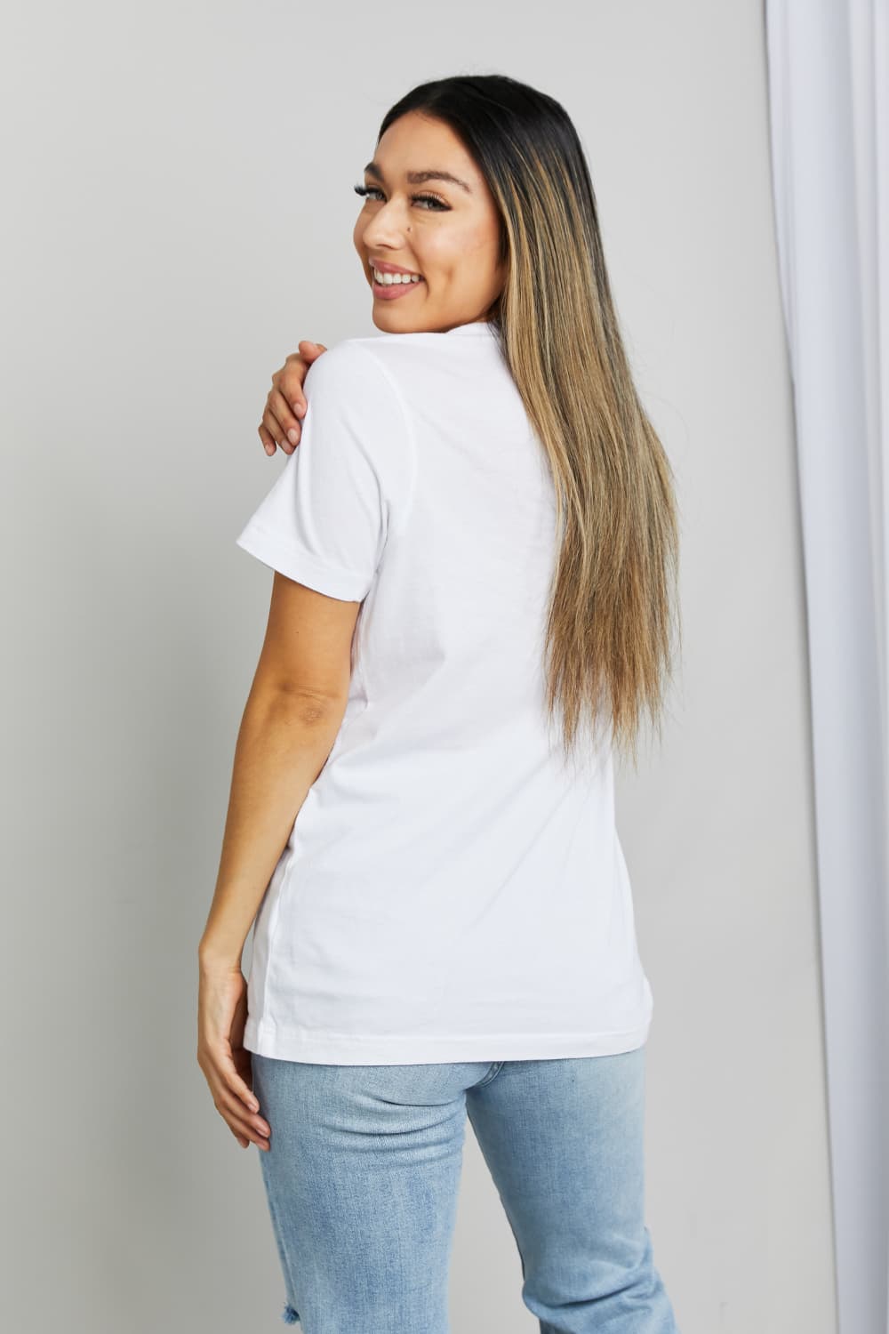 Back View, Simply Love, LOVED Graphic Cotton T-Shirt In White
