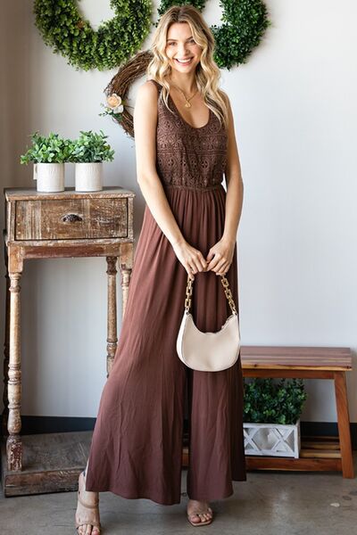 First Love, Tie Back Sleeveless Slit Wide Leg Jumpsuit